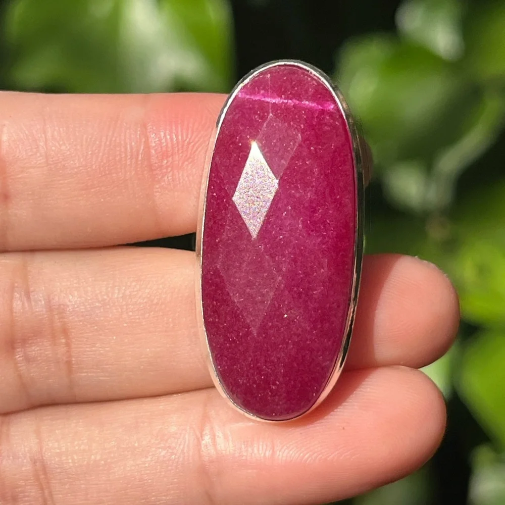 Size 7 925 silver plated simulated ruby ring long‎